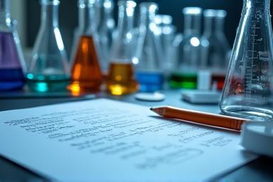 Image representing R&D and formulation with lab equipment, beakers, and scientific notes on a workbench, symbolizing innovation.